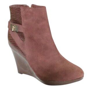 Cole Haan Martina Nike Air Chocolate Suede Croc Patent Wedge Bootie Size 9